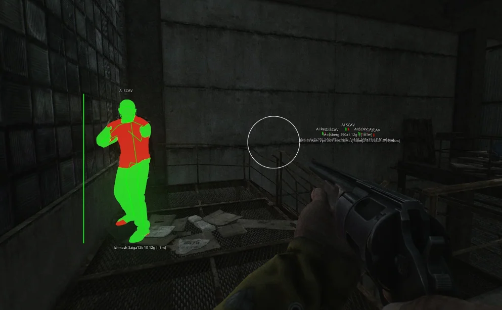 Tarkov hacks ESP chams and skeleton overlay on a scav